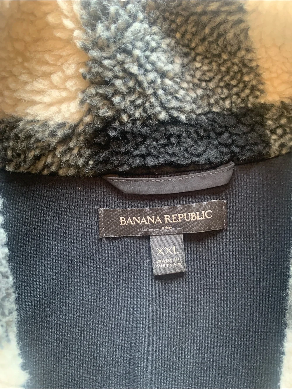 Banana Republic Black and Cream Buffalo Check Sherpa Vest
